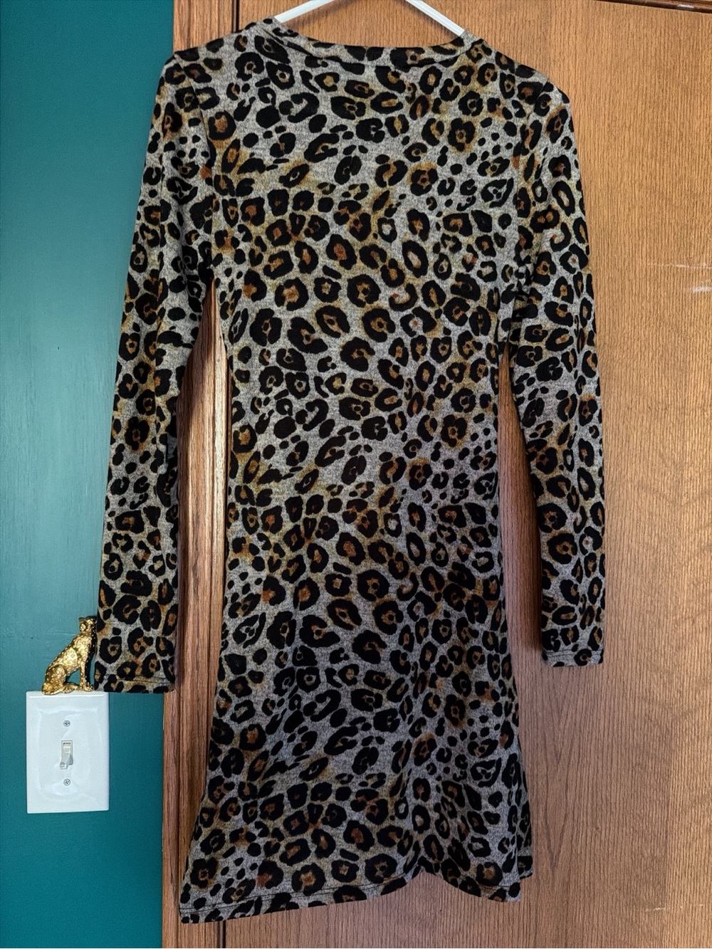 Leopard Print Long Sleeve Bodycon Dress - Brown/Black - Picture 3 of 4